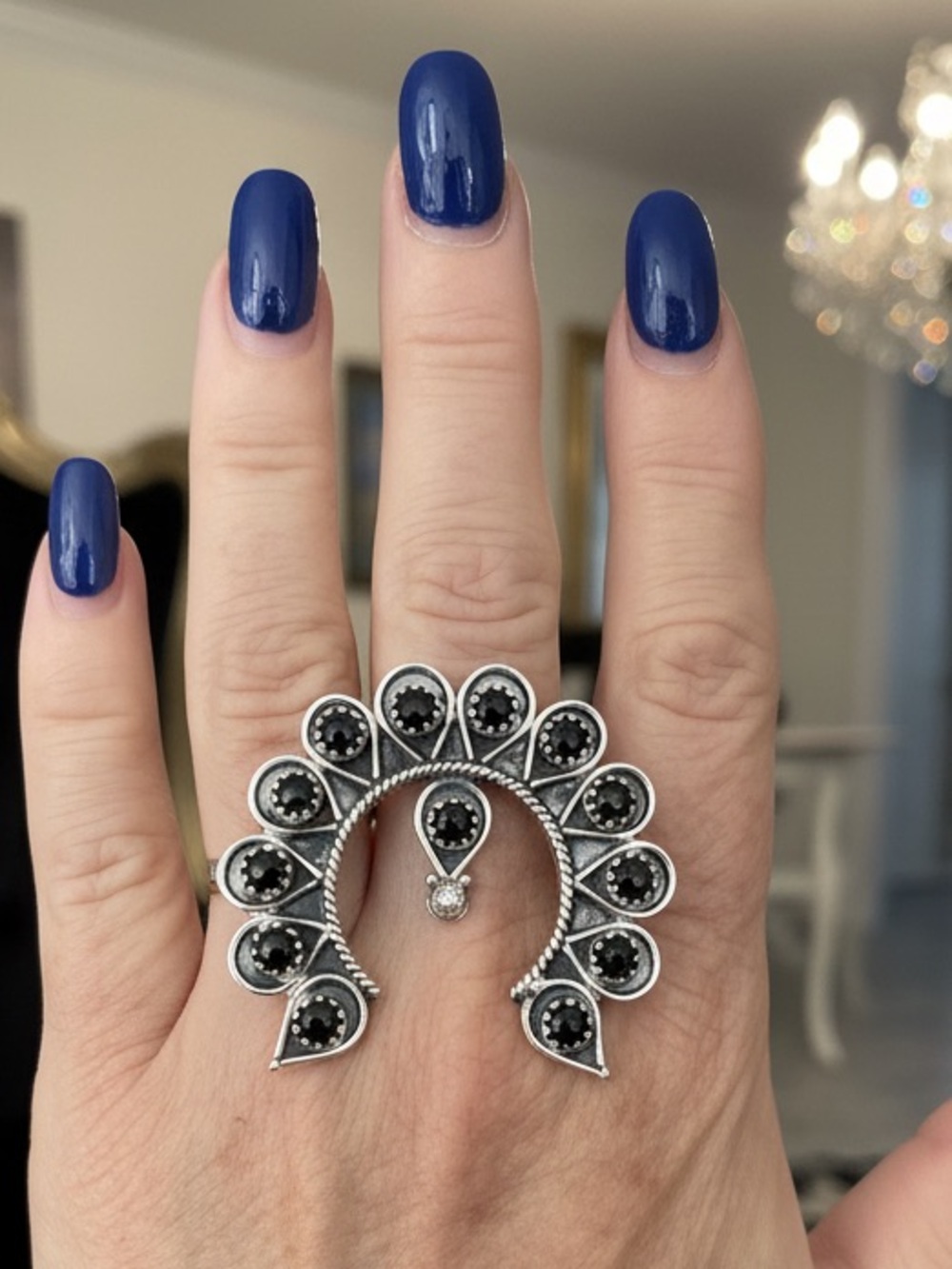 Sterling Silver Black Stone Navajo-Inspired Naja Ring
